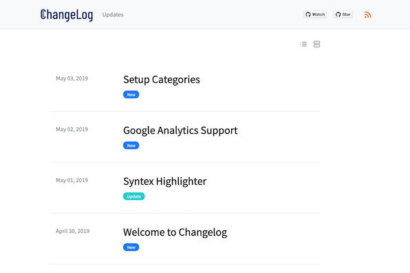 Screenshot of Changelog