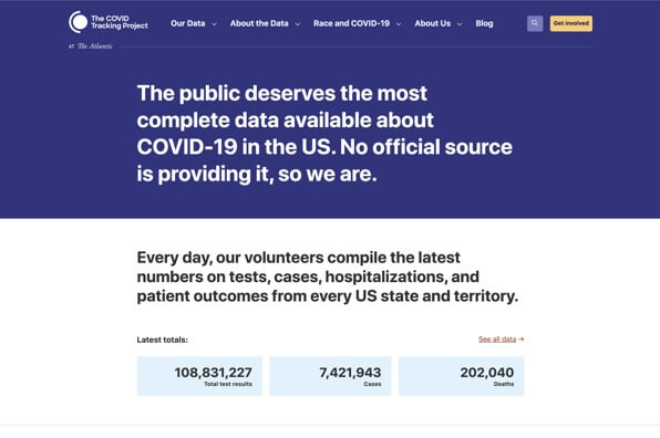Screenshot of COVID Tracking Project