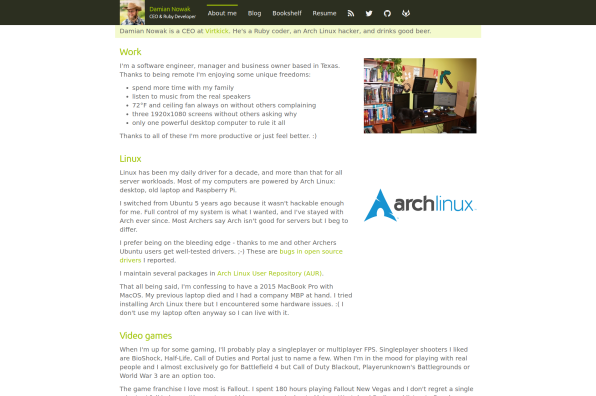 Screenshot of Damian Nowak's Blog